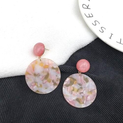 Jewelry geometric circle acetate pattern pink lovely sweet ear temperament white Earrings