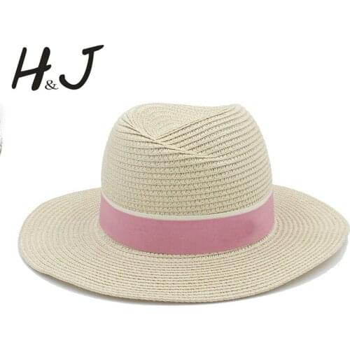 2017 Fashion Women Toquilla Straw Sun Hat For Elegant Lady Summer Wide Brim Panama Hat Female Fedora sunbonnet Hat Beach Cap