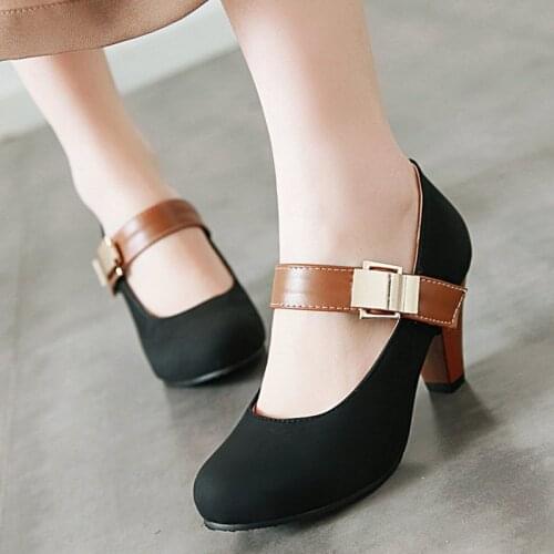 AGODOR mary jane pumps women shoes 2020 high heels round toe block heel ladies office work shoes black brown beige big size