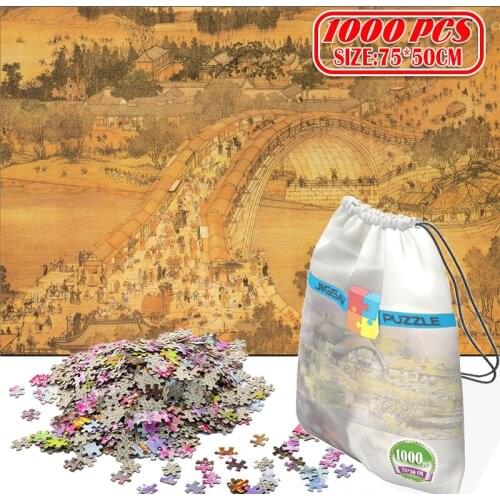 1000Pcs Along the River During the Qingming Festival 3D Jigsaw Puzzles Adults Game Toys Building Assembling Educational Toys