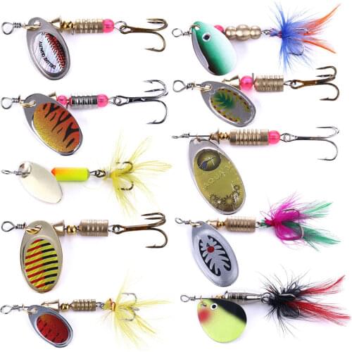 2pcs a lot Spinner Spoon Fishing Lures Feathered Hook Artificial Bait Metal Fishing Tackle Sequins Bait for Trout Bass