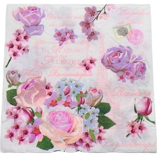 20 Vintage Napkins Paper Tissue Pink White Flowers Decoupage Wedding Party Christmas Home Cafe Table Dinner Decor Serviettes