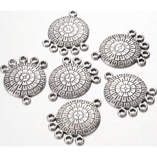 200pcs 26x21x2mm Tibetan Style Flat Round Links Connector Necklace Dangle Earring Jewelry Making Findings,Antique Silver F60