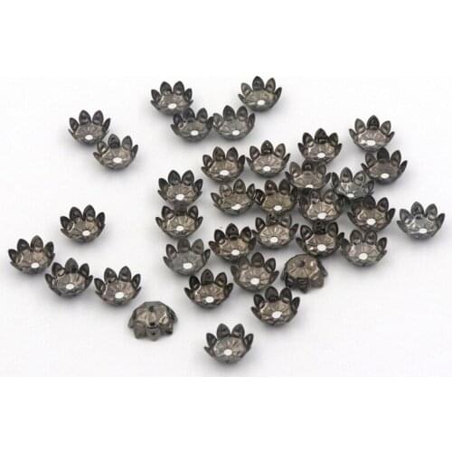 200pcs/lot 10MM 8 Petals leaf Flower Gun Black Loose bead Spacer Bead Caps For Jewelry Making DIY Finding Accessories Wholesale