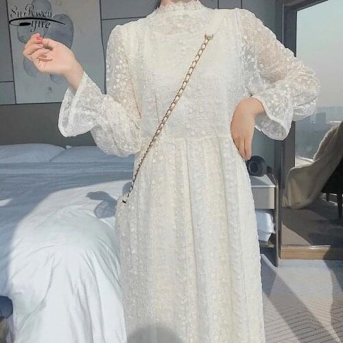 2021 Autumn Pure Color Ladies Long Dress Fairy Sweet Salt Gentle Woman Dress Light Luxury Nine-point Sleeve Woman Dresses 15988