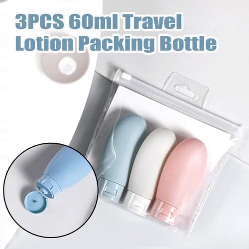 3pcs/set 60ml Plastic Travel Packing Press Bottle for Lotion Shampoo Bath Small Sample Containers Portable Liquid Storage Bottle