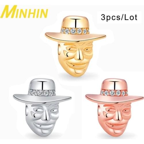 MINHIN 3pcs “V for Vendetta” High Quality Copper Cubic Zircon Beads for Jewelry Accessories Making Men Bracelet Wholesale