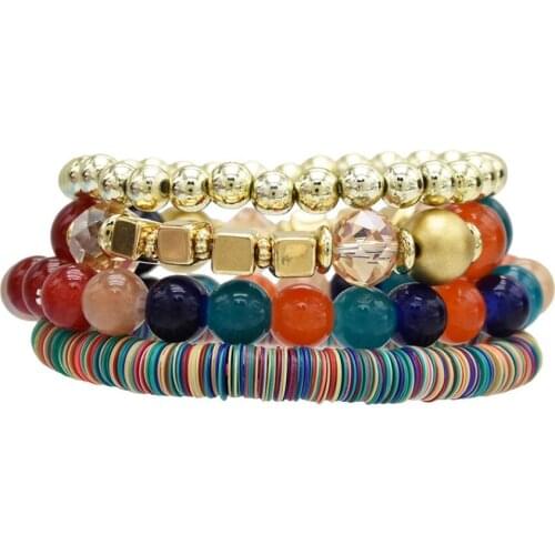 4pcs/set Ethnic Rope Strand Acrylic Rhinestone Beads Bracelets Pulseras Mujer Jewelry for Women Boho Gypsy Turksih Birthday Gift