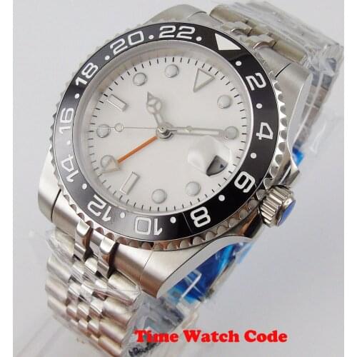 40MM Automatic Mens Watch 3804 Movement White Sterile Dial GMT Date Display Jubilee Bracelet Sapphire Glass Ceramic Bezel