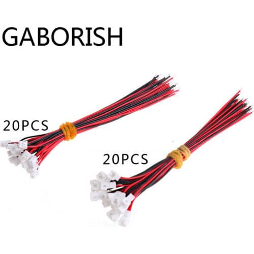 40pcs=20 Female+20 male Micro JST 1.25 2 PIN Male & Female Plug Connector With Wire Cables Length: 100mm