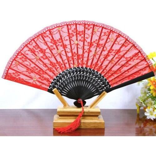 50pcs Wedding Favors Gift Spanish Victorian Red Lace Hand Folding Fan Pocket Fan Bride Hand Fan Party Decorations ZA6392