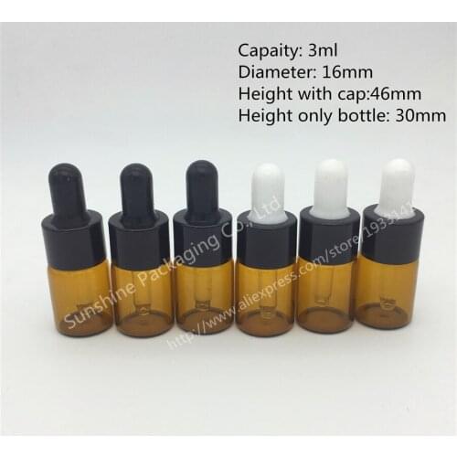 50 x 3ml Amber Glass Dropper bottle Mini Glass essential Oil bottle with glass hose Glass vial