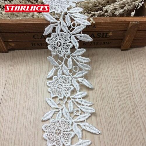 6yards width 6.4 cm white black flower leaf water soluble embroidery lace fabric new 2018 embroidery garment accessories