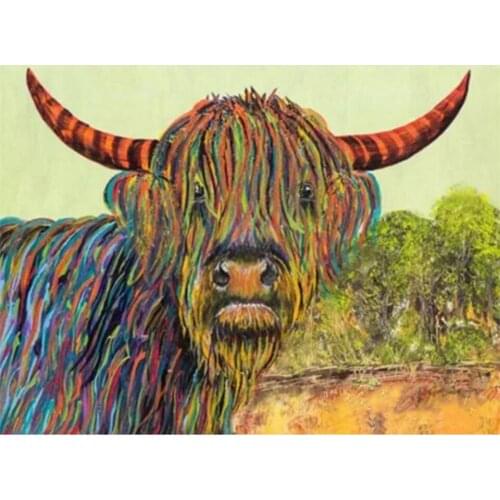 Yujohom Diy Diamond Art Mazayka Highland Cow Painting Full Square Drill Crystal Diamond Embroidery Sale Animals Wall Art Decor