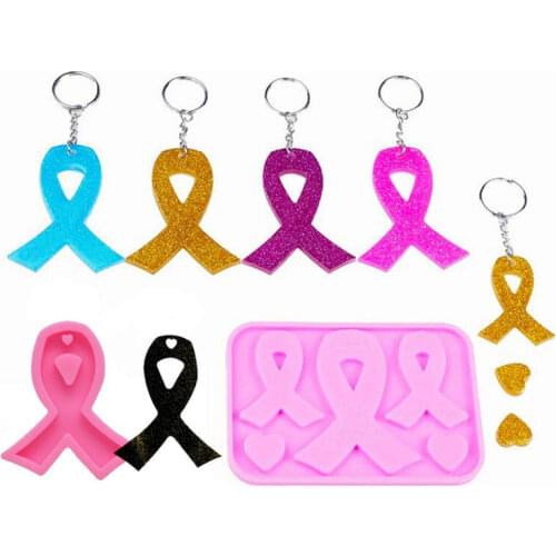Shiny Silicone Ribbon Molds Cancer Bow Keychains Mold DIY Jewelry Accessories Clay Glitter Epoxy Key Chain