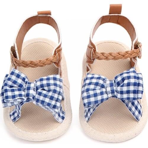 Newborn Baby Girl Cotton Shoes Summer Girls Sandals Plaid Shoes Bow Lace Dot Girls Sandals Princess Shoes