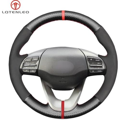 LQTENLEO Black Suede Carbon Fiber Steering Wheel Cover For Hyundai Veloster 2018 2019 i30 2016-2019 Elantra GT 2017-2019 Elantra