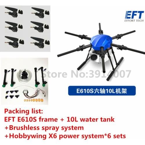 EFT E610S 10L 10kg Six-axis Agricultural spraying drone kit E610 610S brushless water pump spray with X6 power sys