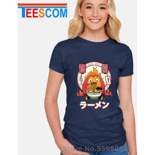 Japan Lonely Fire Demon T shirt Calcifer Howls Moving Castle Studio Ghibli T-shirt women Cute Tee shirt harajuku shirt camiseta