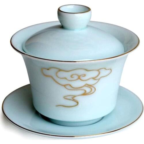 Gaiwan 200ml tureen auspicious clouds teacups celadon porcelain traditional Chinese tea set lid cups saucer teaware cover bowl