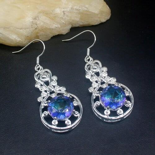 Hermosa Rainbow Gentle Mystical Topaz Genuine 925 Silver Dangle Drop Hook Earrings Jewelry Gifts for Women Girls 20214174