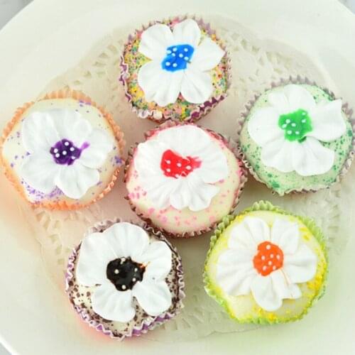 6pcs/lot PU Model Simulation Lace Matcha Paper Flowers Cupcakes Cake Photography Props Furnishing Articles Fridge Magnets