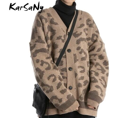 Warm leopard Cardigan For Women 2021 Winter Autumn Button Female Cardigans Womens Coat Sweater Oversize Knitted Cardigan Woman