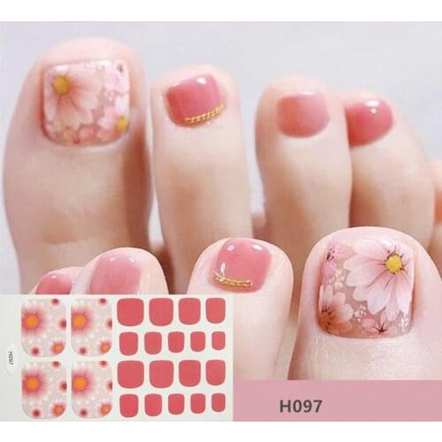 Lamemoria 22Tips H Adhesive Toe Nail Stickers Glitter Summer Style Tips Full Cover Toe Nail Art Supplies Foot Manicure Women