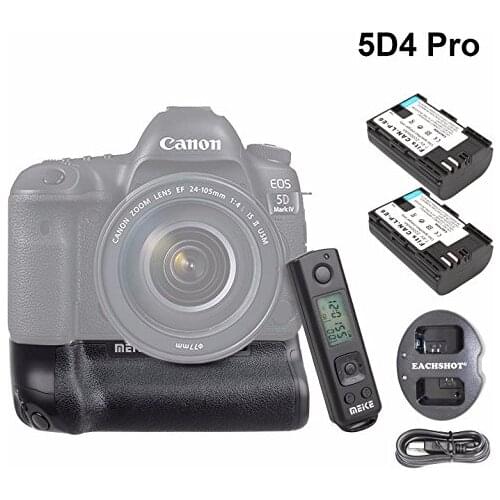 Meike MK-5D4 PRO Battery Grip With 2.4G Wireless Remote for Canon 5D Mark IV as Canon BG-E20 with LP-E6 Battery and Charger