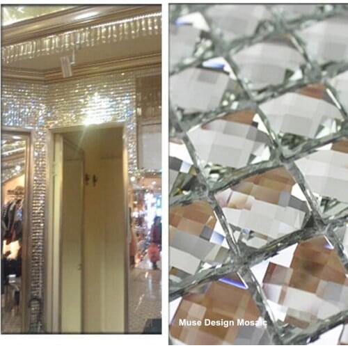13 edges beveled Crystal Diamond Shining Mirror Glass Mosaic Tiles for showroom wall sticker KTV Display cabinet DIY decorate