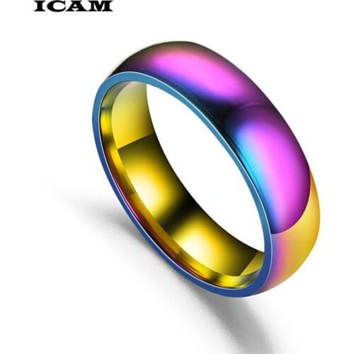 ICAM Trendy 6MM Stainless Steel Ring For Men Wedding Bands Rainbow Rings Male Jewelry Drop shipping