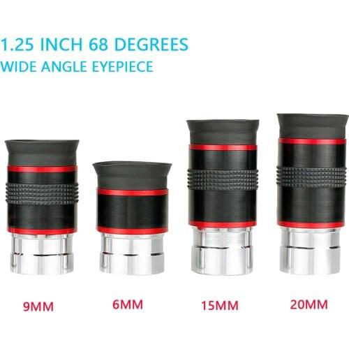 Astronomical Telescope Eyepiece 1.25 Inch 68 Degrees Wide Angle Monocular Eyepiece 6MM/9MM/15MM/20MM with Rubber Guard