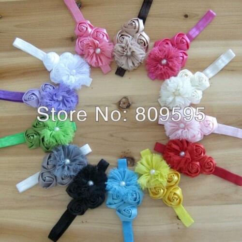 Wholesale 20pcs/lot 13colors Christmas gift , Elastic Rose flower Pearl headband Hair accessories