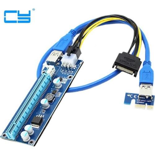 50PCS PCIe PCI-E PCI Express Riser Card 1x to 16x USB 3.0 Data Cable SATA to 6Pin IDE Molex Power Supply for BTC Miner Machine