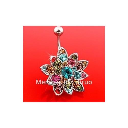 Hinge Banana Crystal Petal Flower Navel Belly Ring C1801 5PCS/LOT