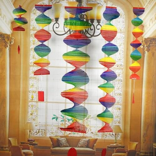 Rainbow 3D Wind Spinner Colorful Handmade Bamboo Hanging Wind Chimes for Garden Outdoor Indoor Decoration