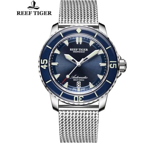 Reef Tiger/RT Top Brand Mens Dive Mechanical Watches Sapphire Crystal Bracelet Automatic Watches Luminous 200M Waterproof Watch