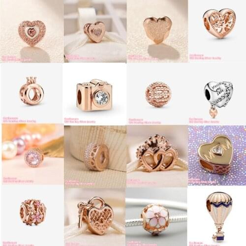 925 Sterling Silver Beads Rose Gold Camera Chained United Regal Lavender Radiant Openwork Family Tree Mother on Hearts Charm