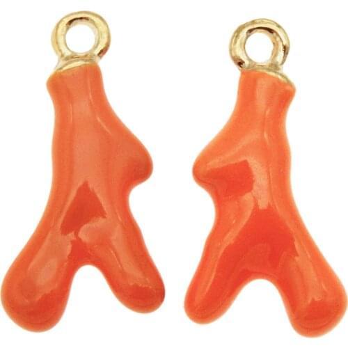 10PCS Gold Alloy Drop Orange Pendant Branch Charms Enamel Jewlery Findings Earrings Hanging Necklace Jewelry Accessory 18*9*3mm