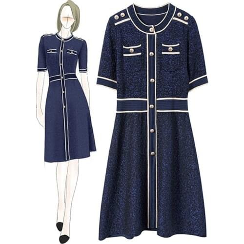 Academic Girl Dress Womens Spring Preppy Dresses Knee Lenght O-Neck Mid Sleeves