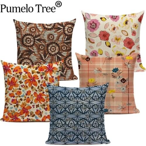 Vintage Floral Cushion Cover Jungle Leaf Living Room Office Pillow Covers Plant Annual Rings Couch Decorative Throw Pillow Cases