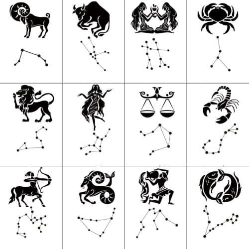 Waterproof Temporary Tattoo Sticker Twelve Constellations Black Tatouage Temporaire for Women Men Fake Tatoo Sticker Body Art