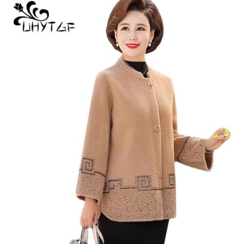 UHYTGF Imitation Mink Fleece Winter Woolen Jacket Women Fashion Single-Breasted Casual Warm Plus Size Coat Cardigan Female 1794