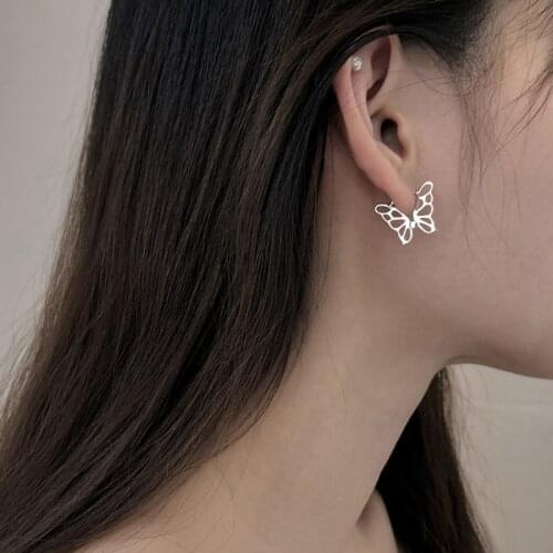 925 Sterling Silver Hollow Design Butterfly Hoop Earrings Creole Huggies for Women Girl Christmas Gift Dropshipping S-E1320