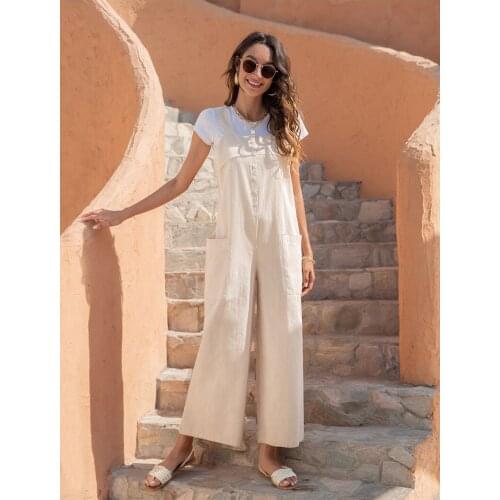 DAILOU Retro Casual Rompers Womens Jumpsuits 2021 Female Solid Color Sleeveless Overalls Playsuit Plus Size Pantalon ropa mujer