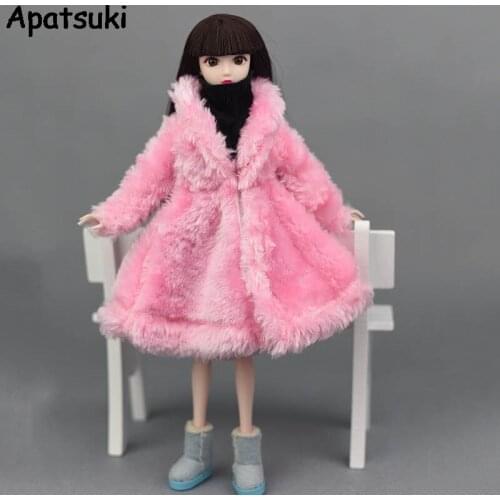 1:6 Doll Accessories Pink Winter Wear Warm Coat For Barbie Dolls Fur Doll Clothing Dress Clothes For 1/6 BJD Doll Kids Toy