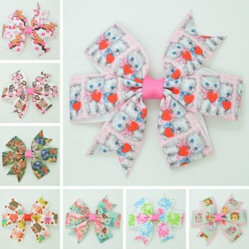 1pcs 8 pcs Animal Cartoon Hair Bows With Clip For Baby Girls Ribbon Hair Clip Boutique Barrettes Headwear Hair Accessories 3.1"