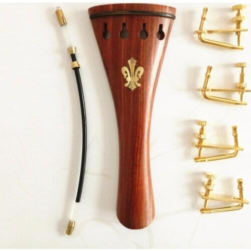 1pcs set 4/4 Rosewood Violin Tailpiece, fixed fine tuners Tail Gut, Violin Parts