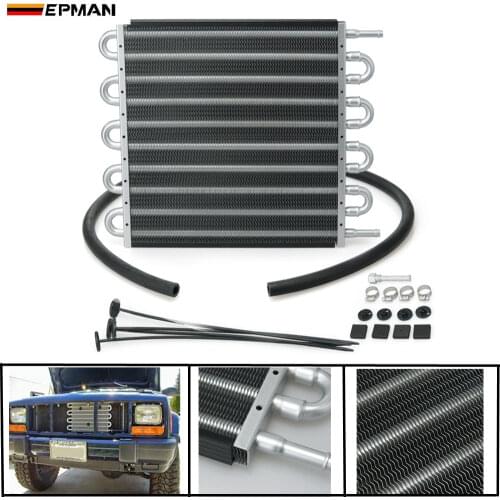 10 Row Black Aluminum Remote Transmission Oil Cooler/Auto-Manual Radiator Converter Kit EP-HYOC406