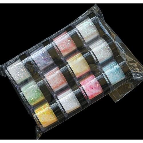 12Bottles/Set Dipping Powder Nail Art Holographic Glitter Acrylic Chrome Pigment Extention Powder Luminous Sequins Dust Ta#051